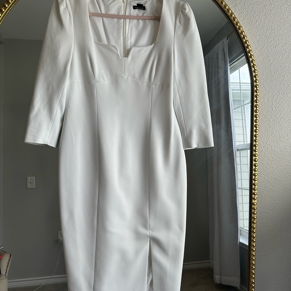 Structured Crepe Sweetheart Neck Split Front Midi… - image 8